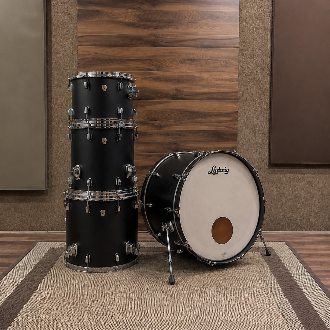 Ludwig Neusonic black satin com bumbo branco
